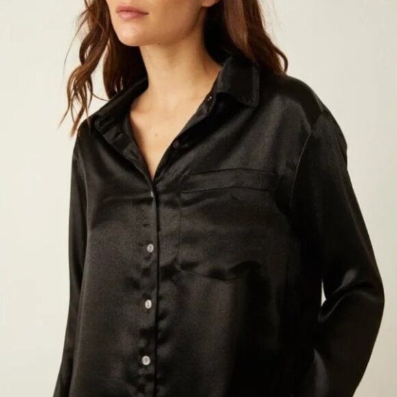 Free People Shooting" For The Moon" Black Satin Button down Blouse , Small, NWT - Picture 5 of 6